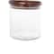 Clear Glass Floral Carved Decorative Jar Set with Brown Wooden Lids & Gold Knobs